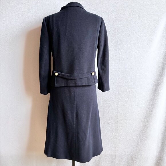 Navy Blue Wool Boxy Jacket Slim Skirt Woman's Suit - Picture 5 of 13